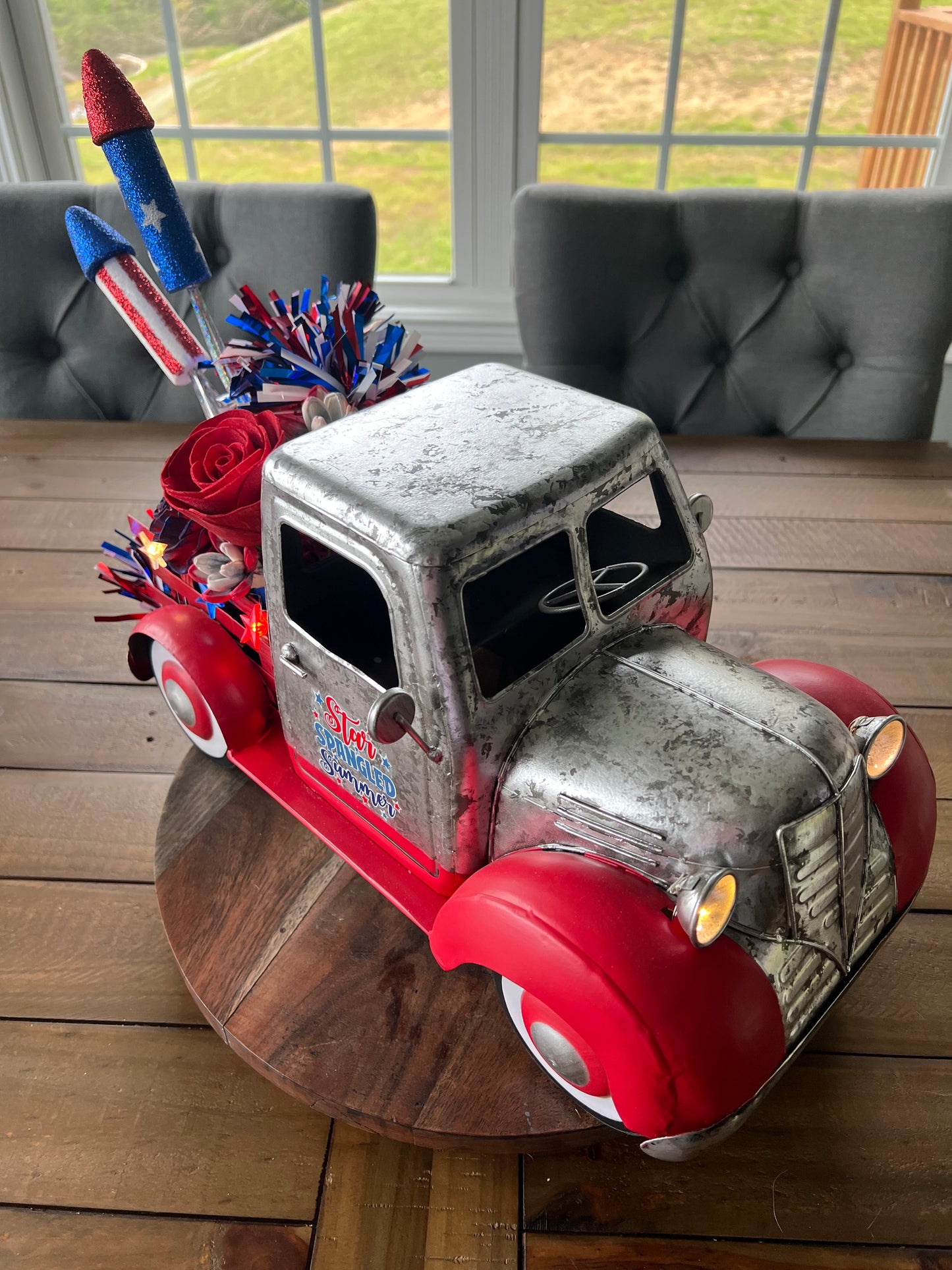 4TH OF JULY TRUCK FLORAL ARRANGEMENT WITH WORKING LIGHTS