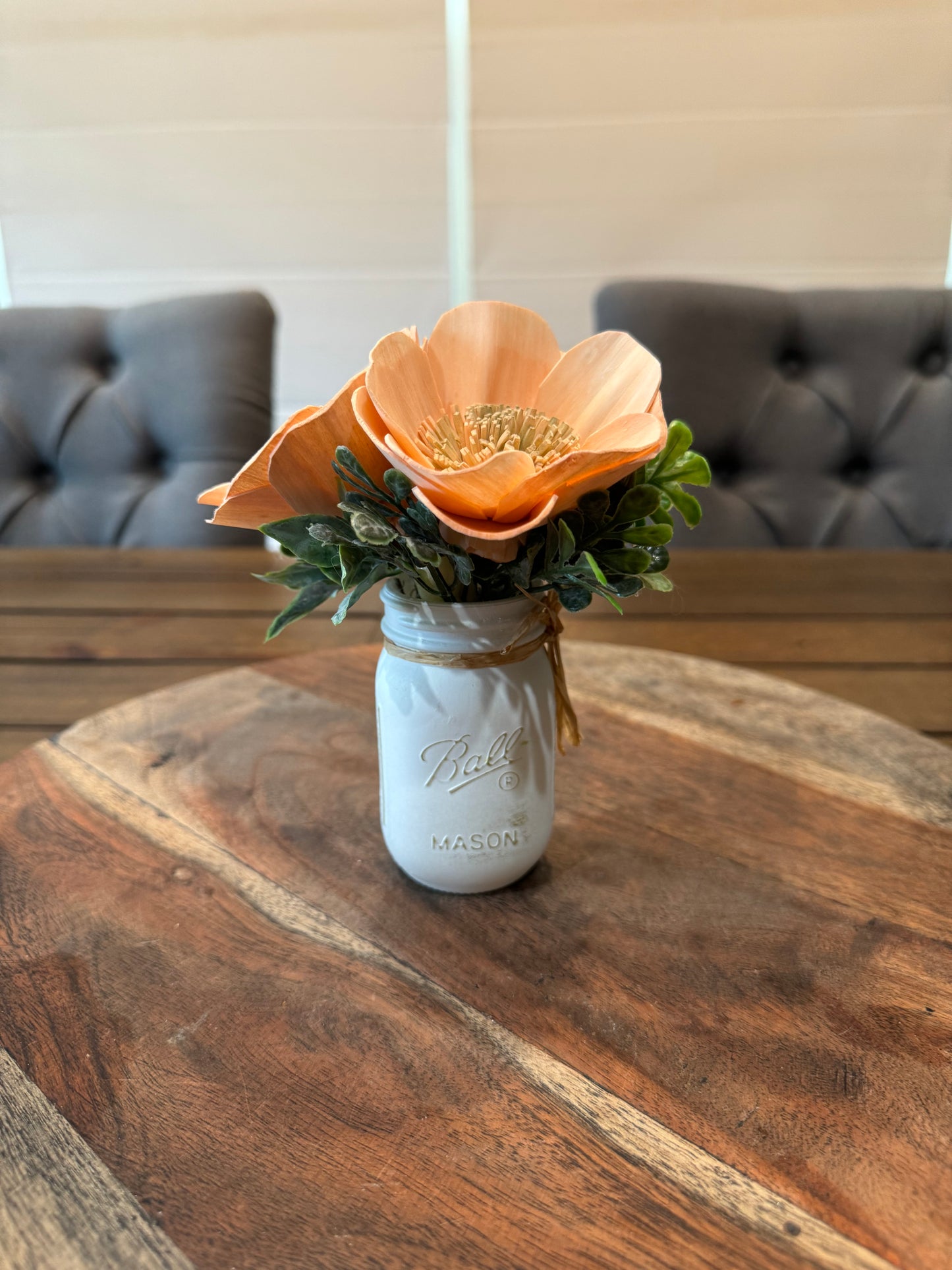 Mini White Ball Jar with Pink wood flowers (Copy)