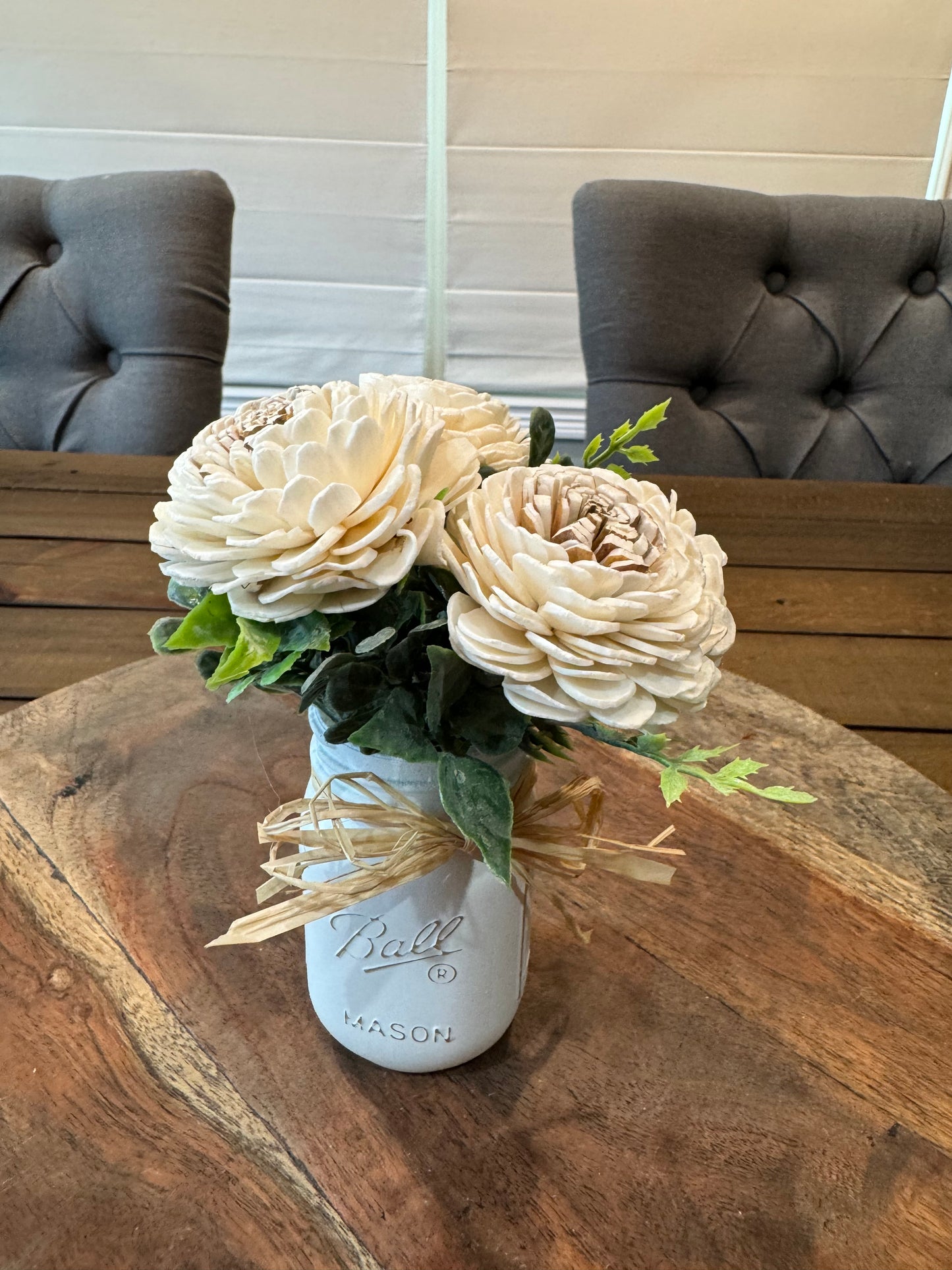 Mini White Ball Jar with flowers