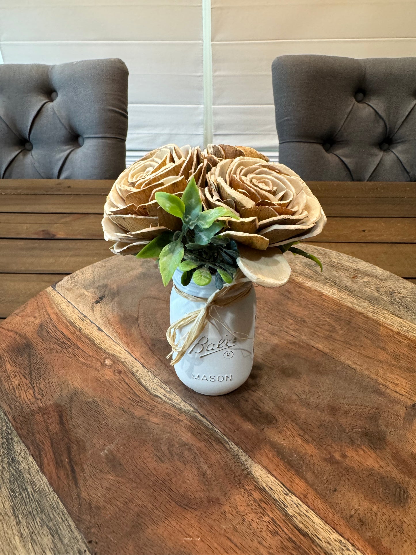 Mini White Ball Jar with flowers