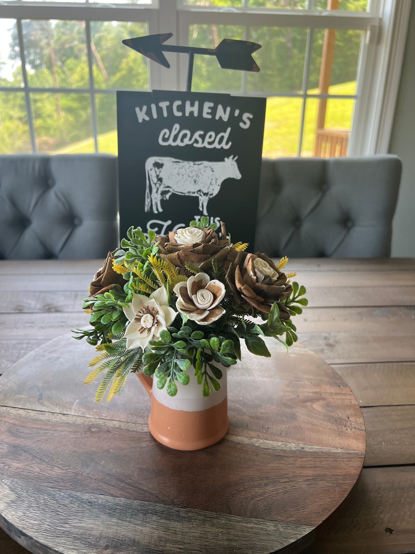 Mini White and Terra Cotta Pitcher with natural wood flowers