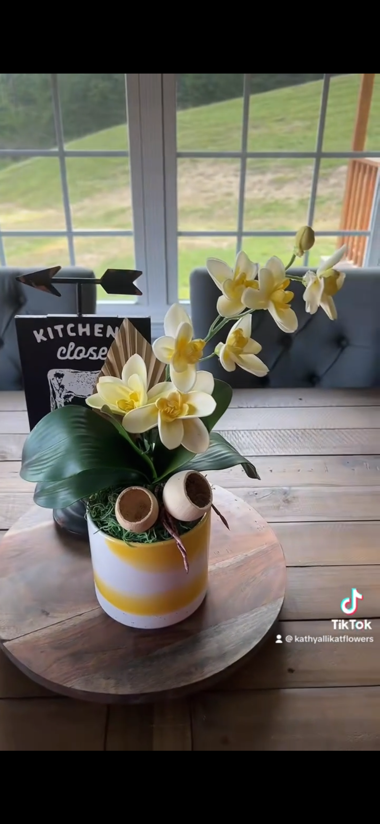 Orchids wood flowers in yellow