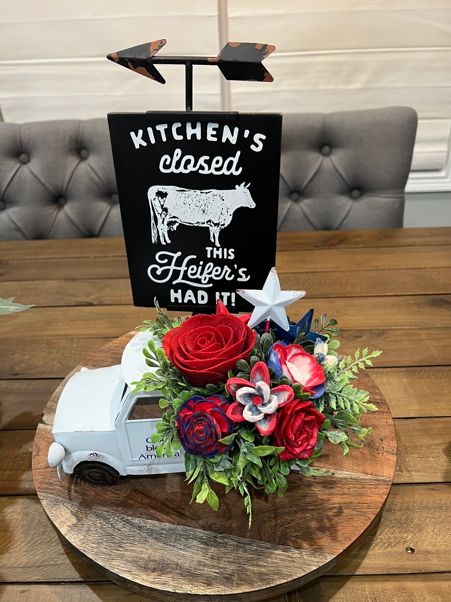 4TH OF JULY TRUCK FLORAL ARRANGEMENT WITH WORKING LIGHTS