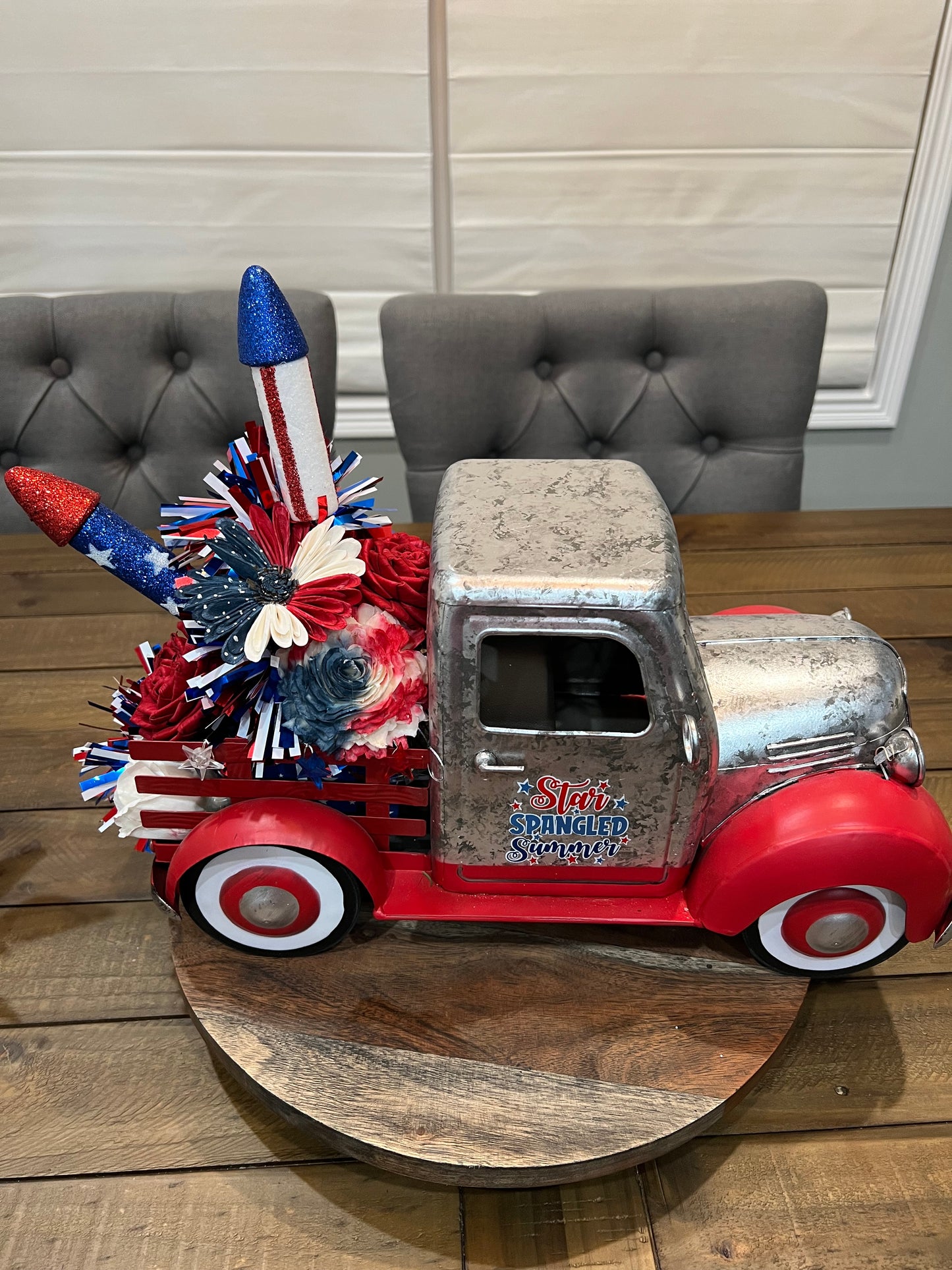 4TH OF JULY TRUCK FLORAL ARRANGEMENT WITH WORKING LIGHTS