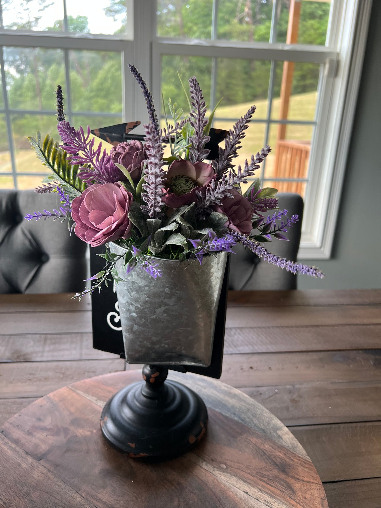 TIN WITH LAVENDER FLOWERS