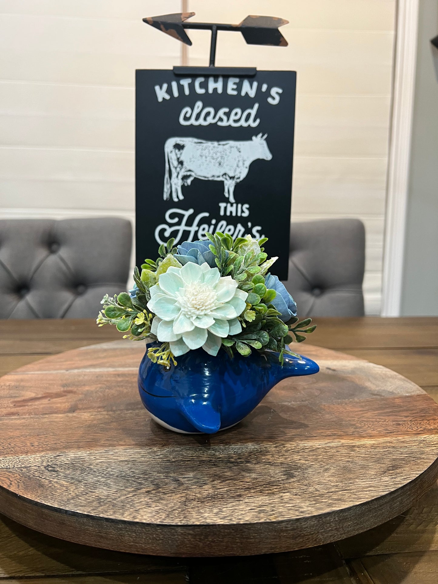 Whale with Aqua flowers