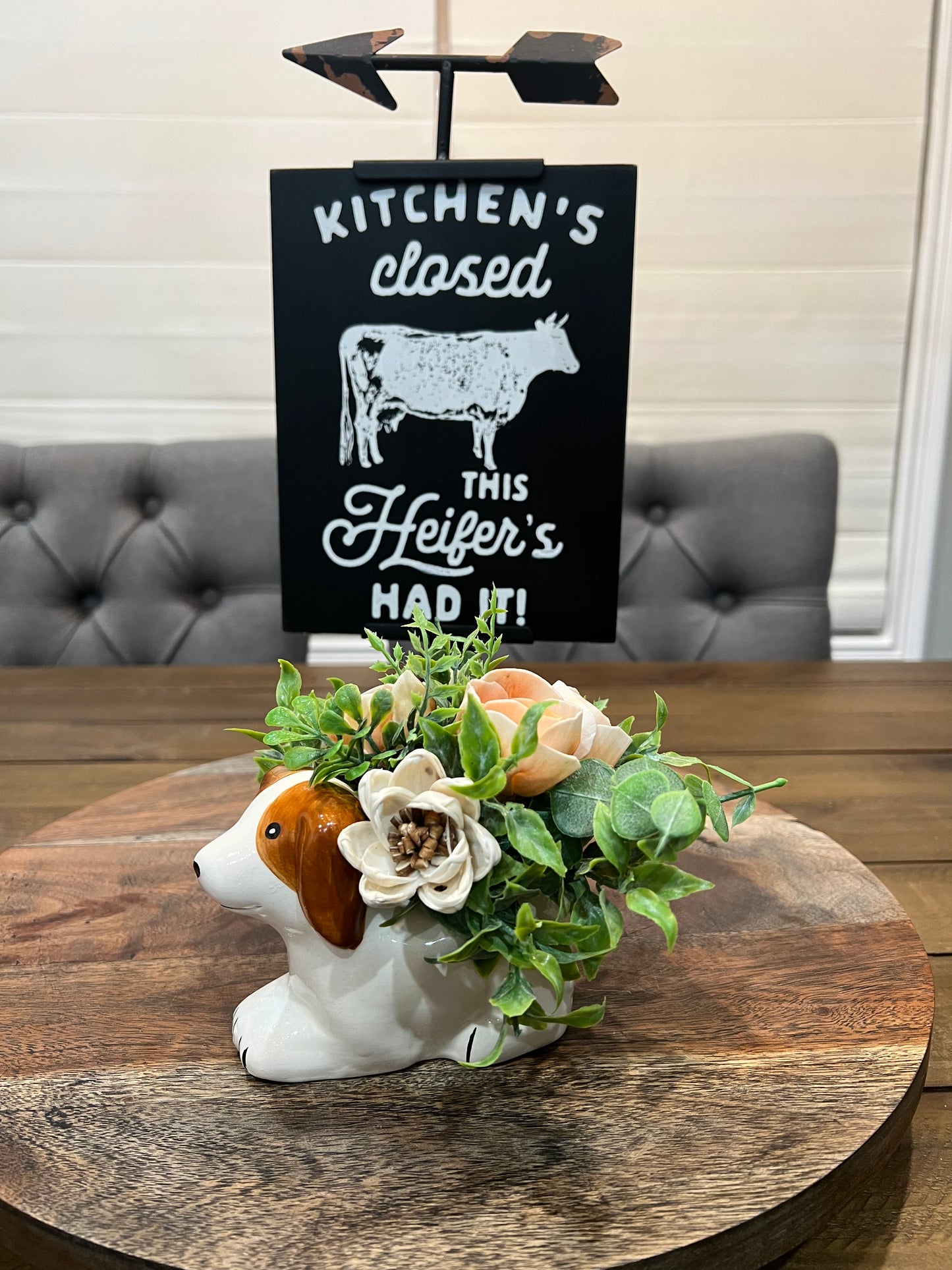 Puppy with Peach flowers