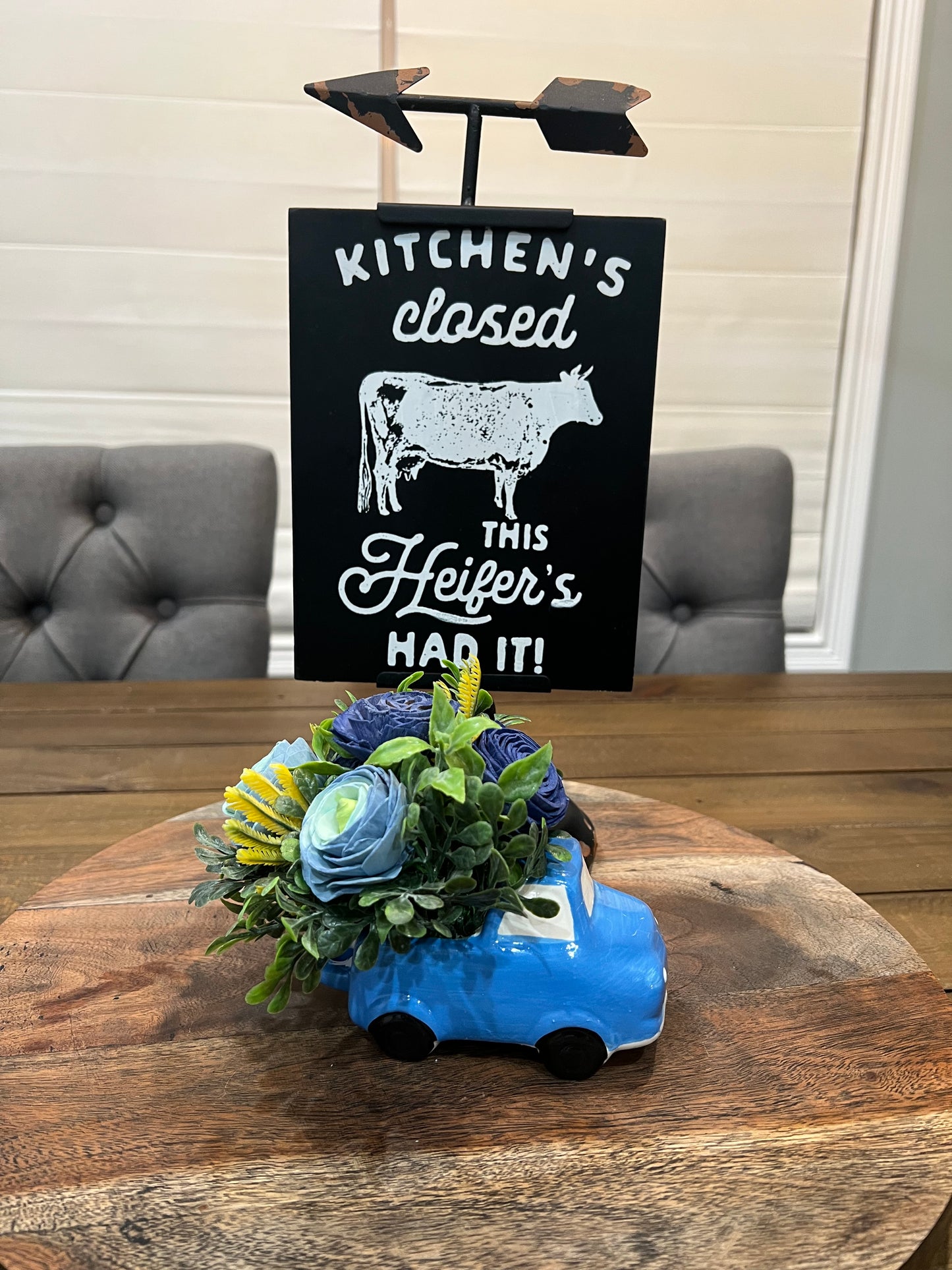 Blue Truck with Blue and Aqua flowers