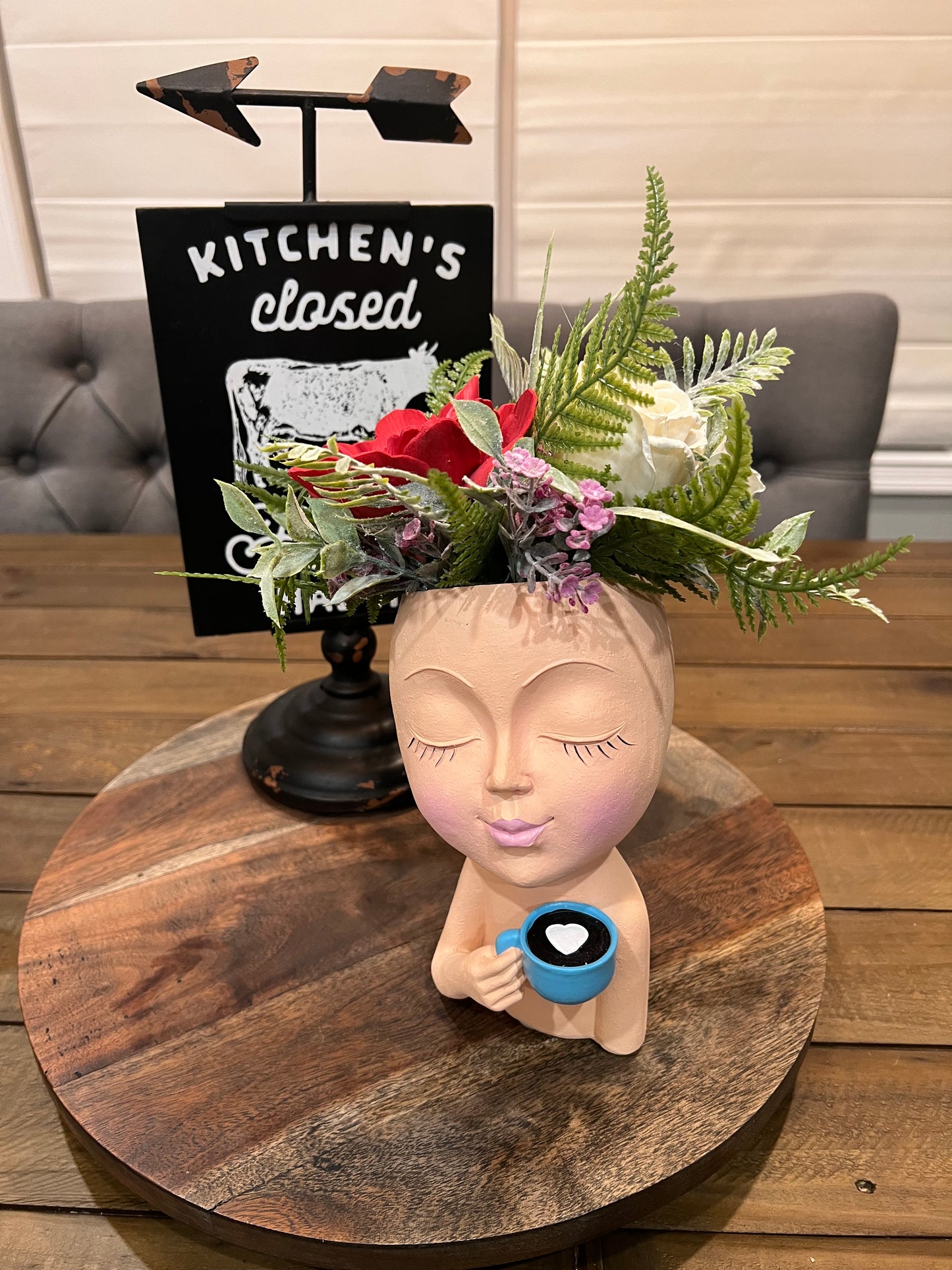 Head with Red flower