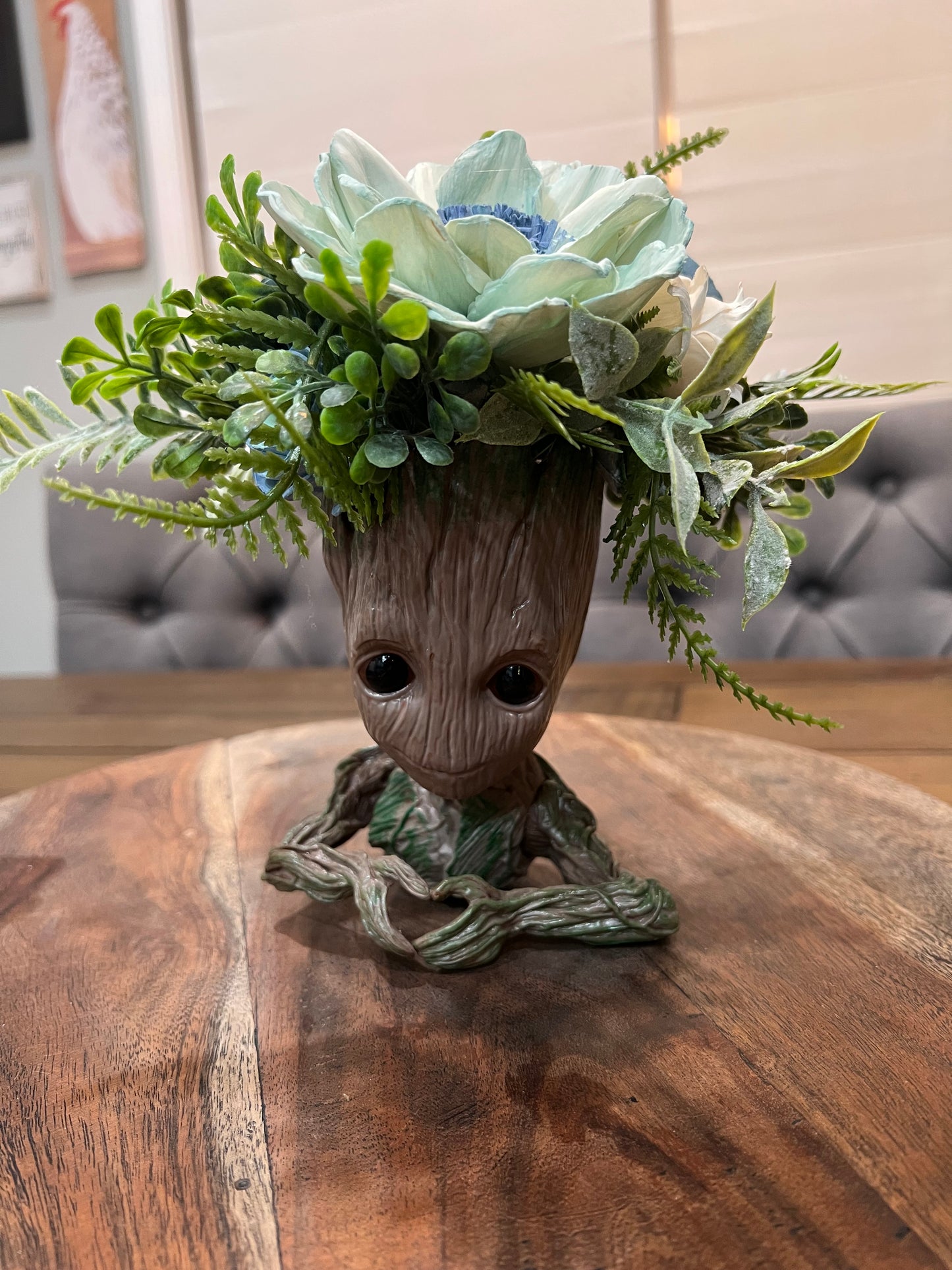 Groot with Aqua and white flowers