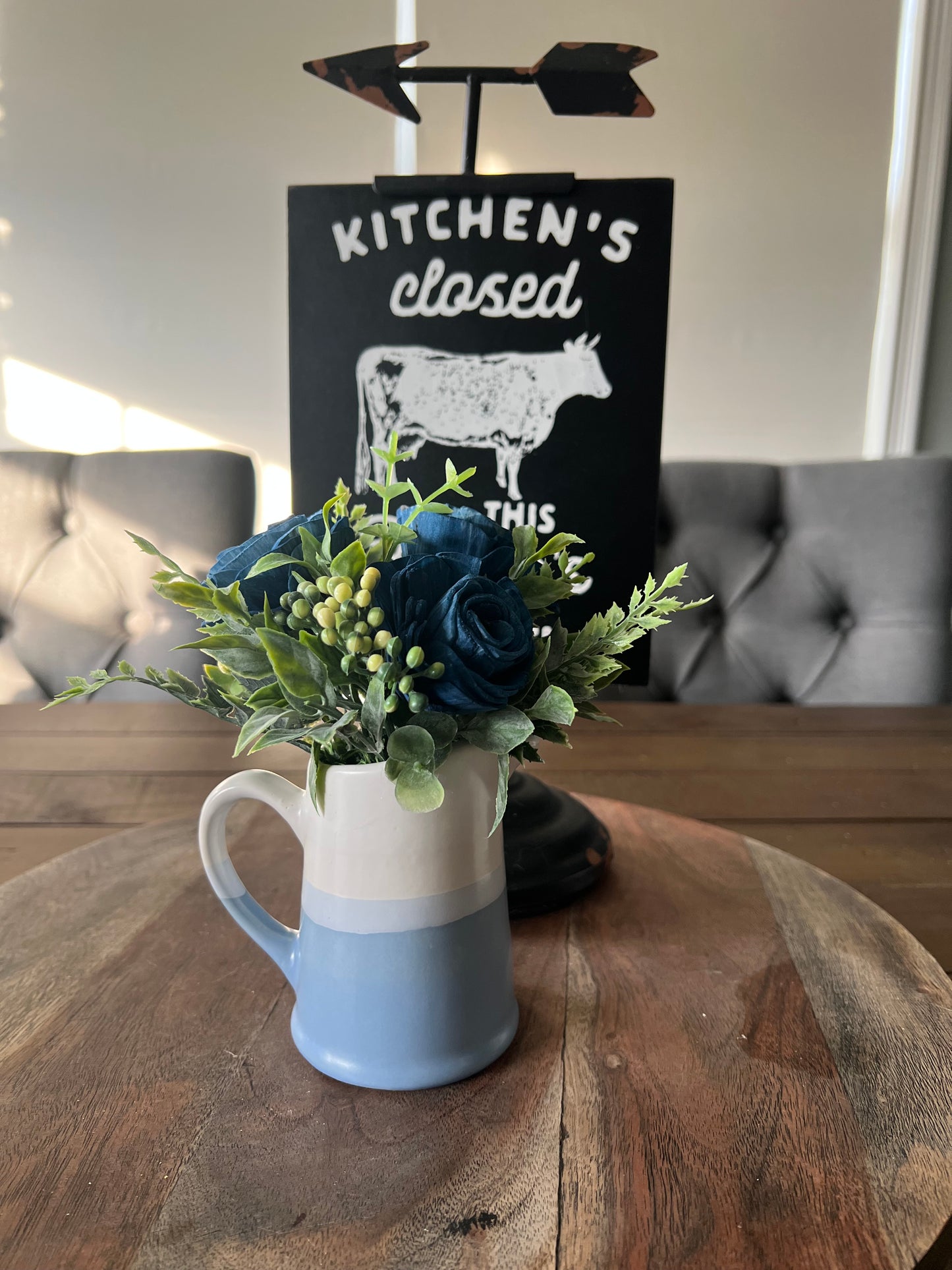 Mini Blue and white Pitcher with blue and white flowers