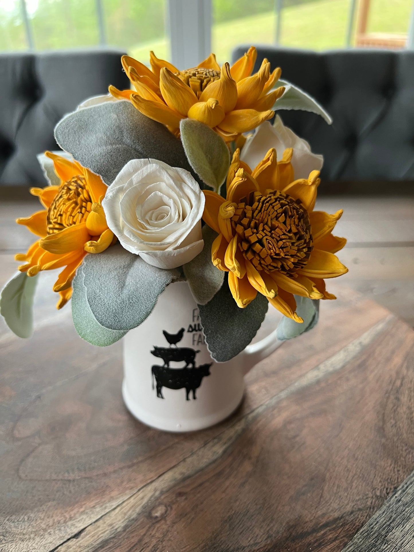 Mini White Pitcher with wood flowers