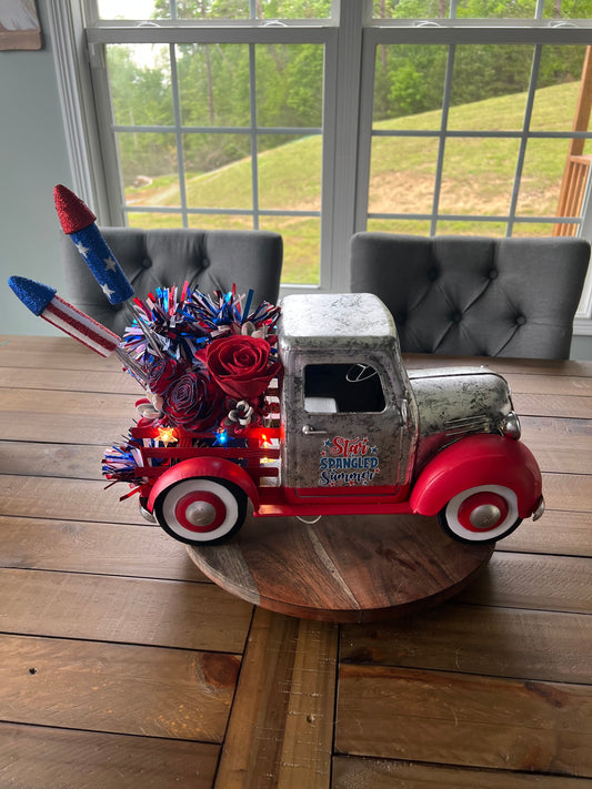 4TH OF JULY  TRUCK FLORAL ARRANGEMENT WITH WORKING LIGHTS