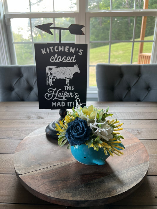 Whale with blue flowers