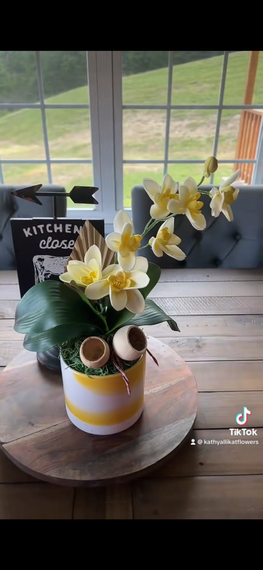 Orchids wood flowers in yellow