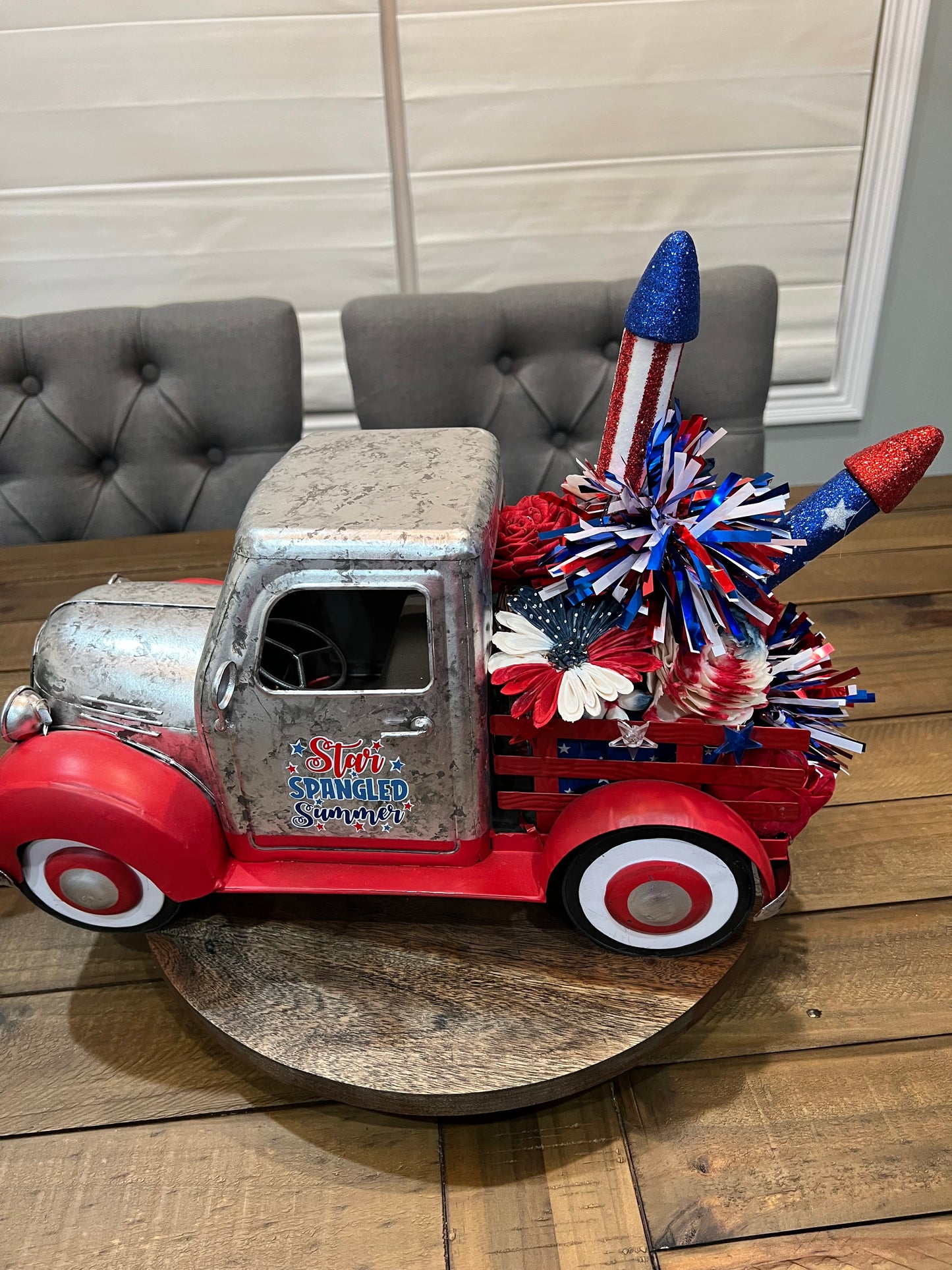 4TH OF JULY  TRUCK FLORAL ARRANGEMENT WITH WORKING LIGHTS