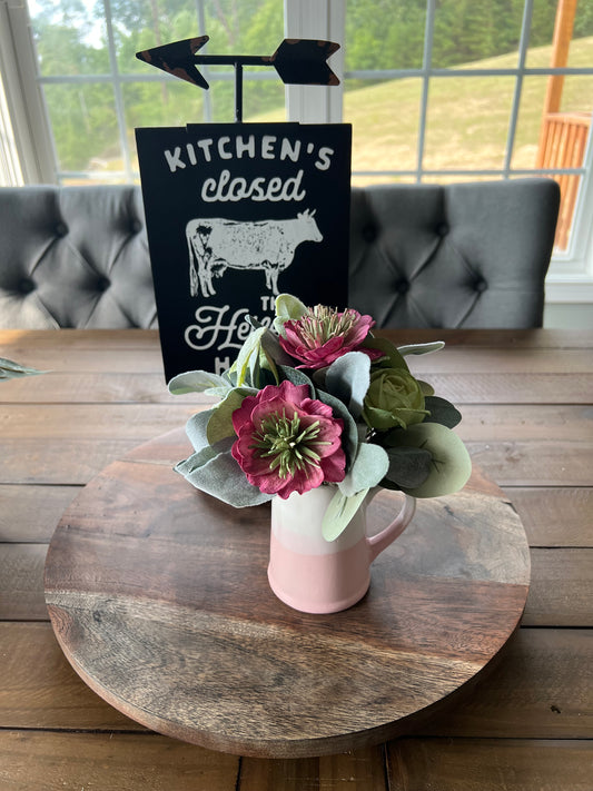 Mini Pink and white Pitcher with purple flowers
