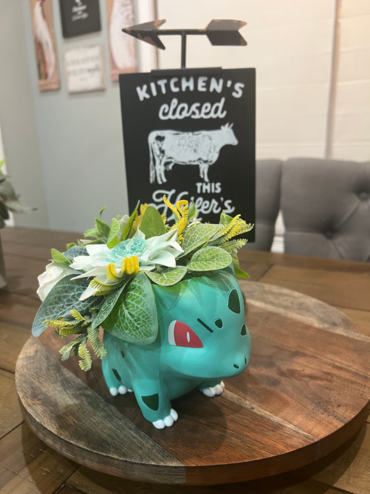 Bulbasaur with Aqua Blue flowers