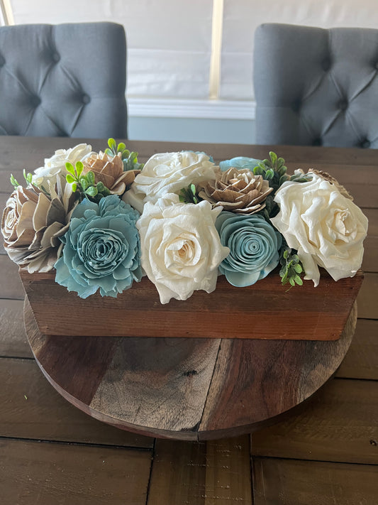 Box - 12 inch light  Blue and white flowers