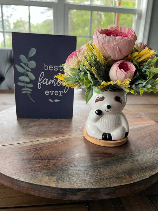 White  Sloth with Pink flowers