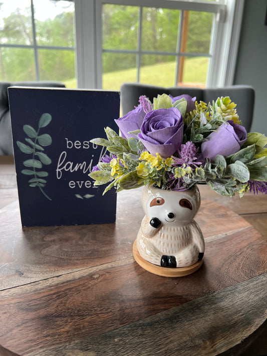 Pink Sloth with Purple flowers